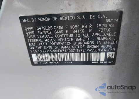 2015 Honda Fit Ex/Ex-L from USA, damaged, VIN 3HGGK5H89FM714037